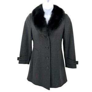 GIACCA DARK GRAY DETACHABLE BLACK FAUX FUR COLLAR WOOL BLEND COAT - S/M